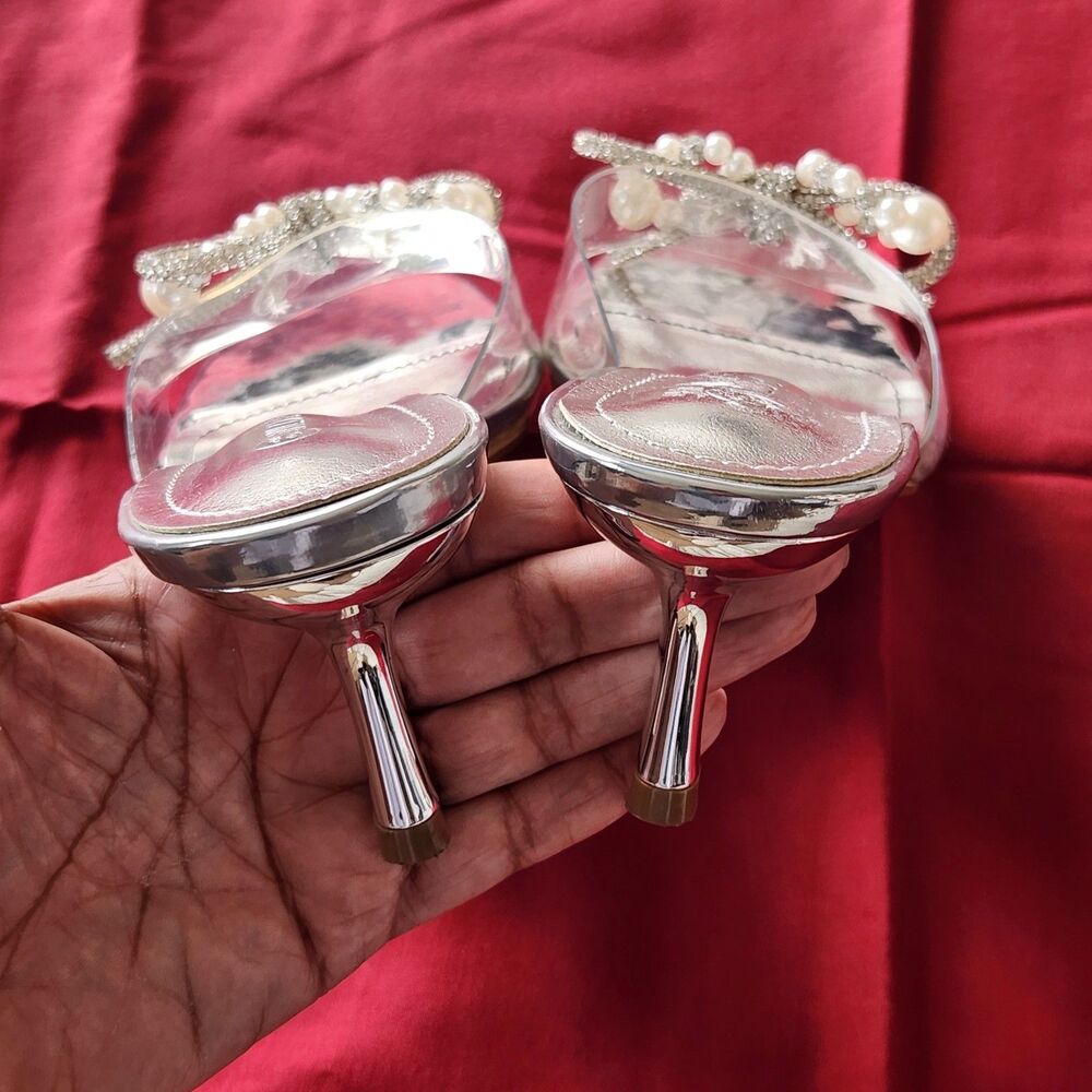 Wild Diva Silver/Clear PVC Kitten Heels Size 6.5 - Picture 5 of 7